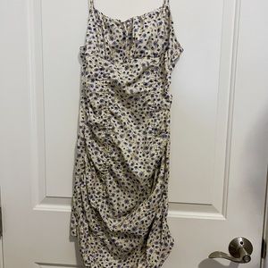 SHEIN Drawstring Knot Front Ruched Floral Dress